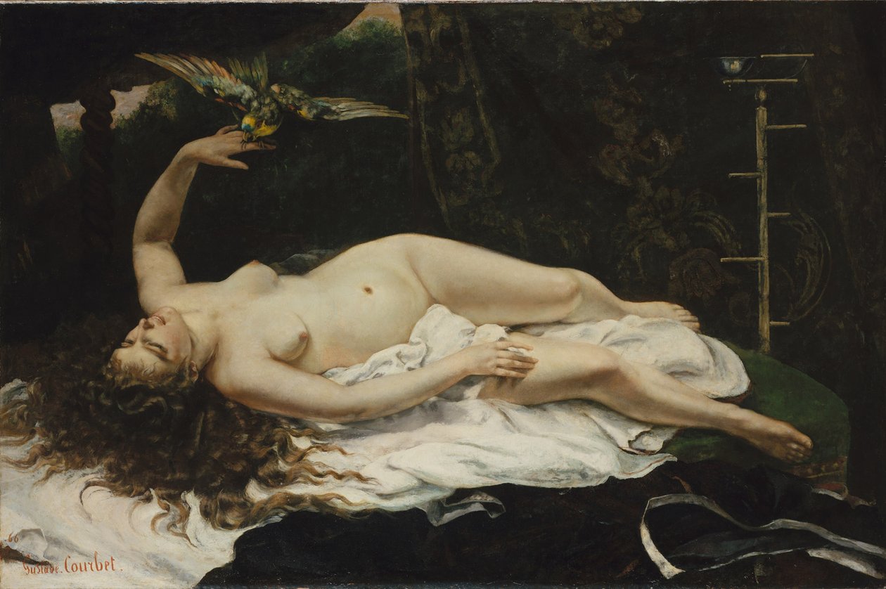 Kvinde med en papegøje af Gustave Courbet