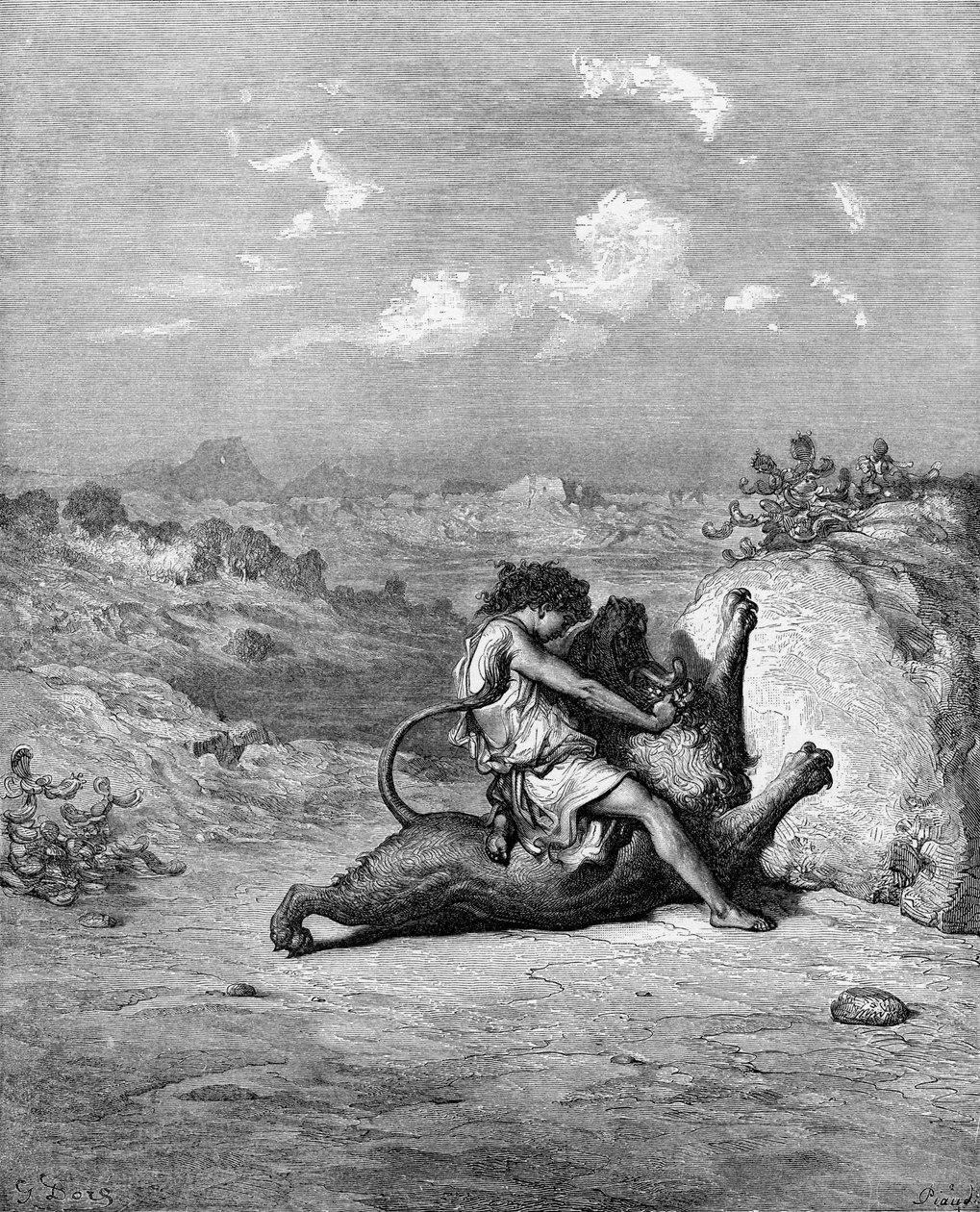 Samson dræber løven af Gustave Dore