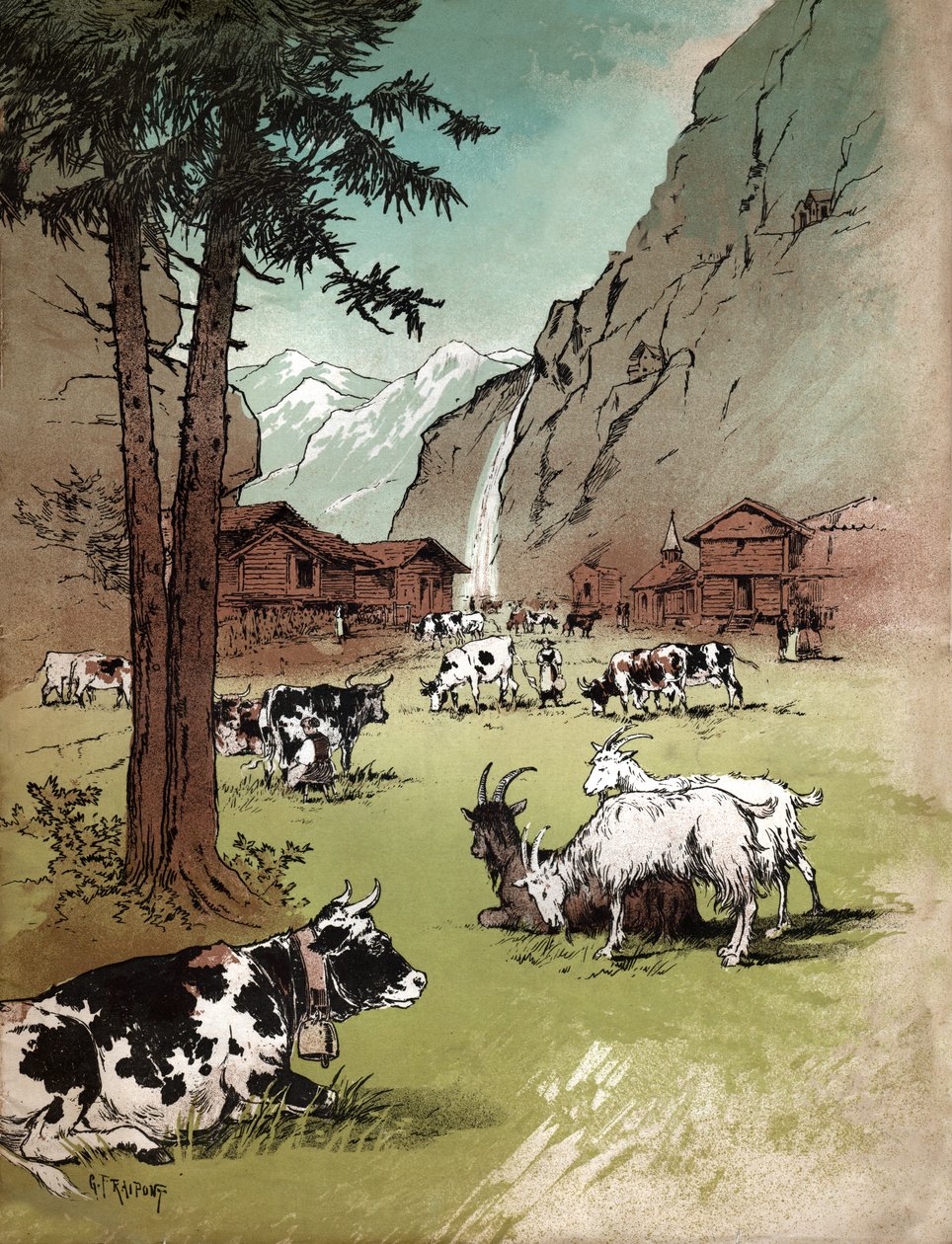 Gård i Schweiz. (Illustration, ca. 1910) af Gustave Fraipont