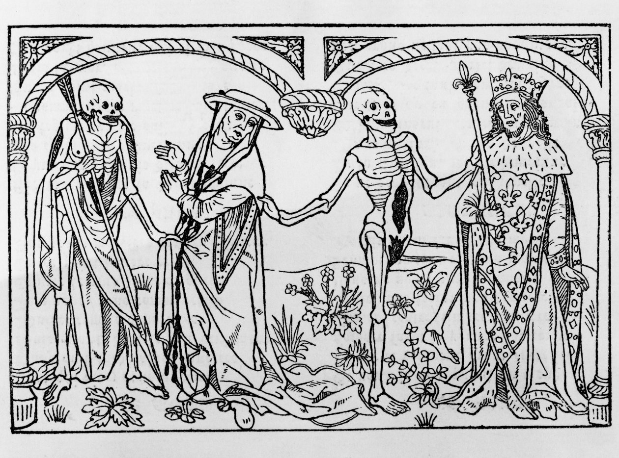 Døden tager kardinalen og kongen, fra Danse Macabre, udgivet Paris, 1485 af Guy Marchant