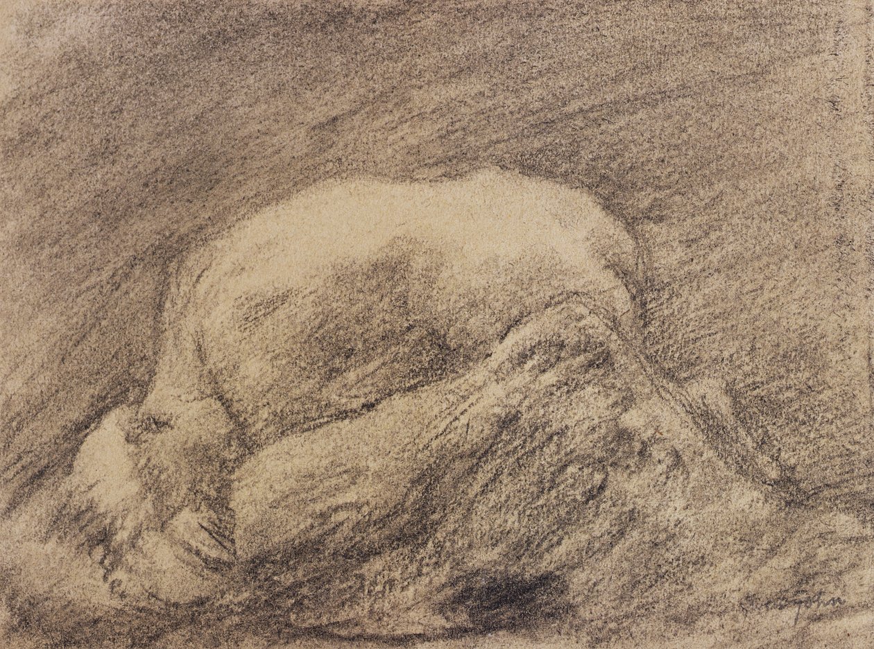 Et studie af Rodins Danaid i hans atelier (kul på papir) af Gwen John