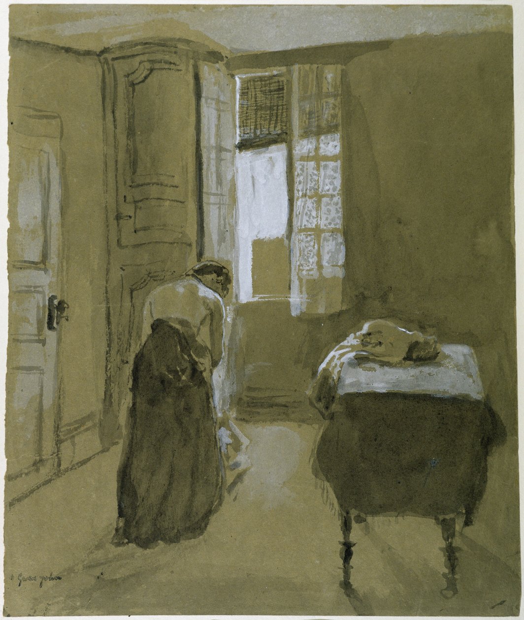 Kvindepåklædning, ca. 1907 (vask på papir) af Gwen John