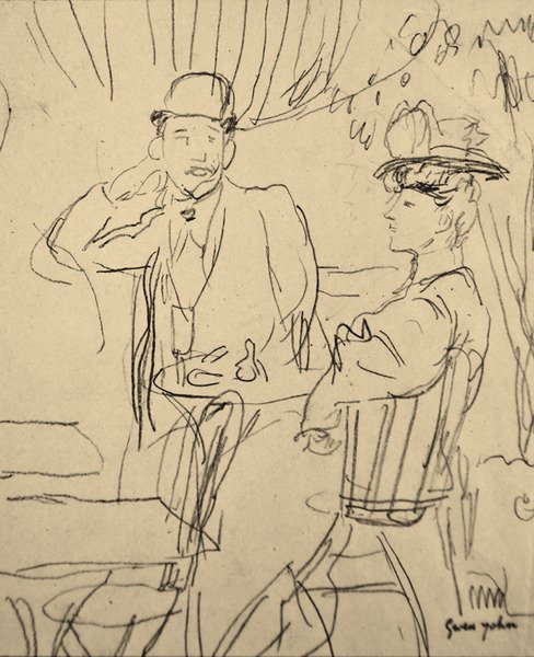 Par på en café (blyant på papir) af Gwen John