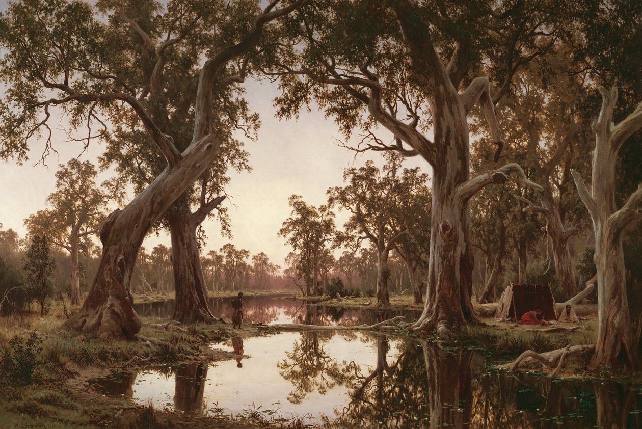 Aftenskygger, bagvand i Murray, Syd Australien af H J. Johnstone