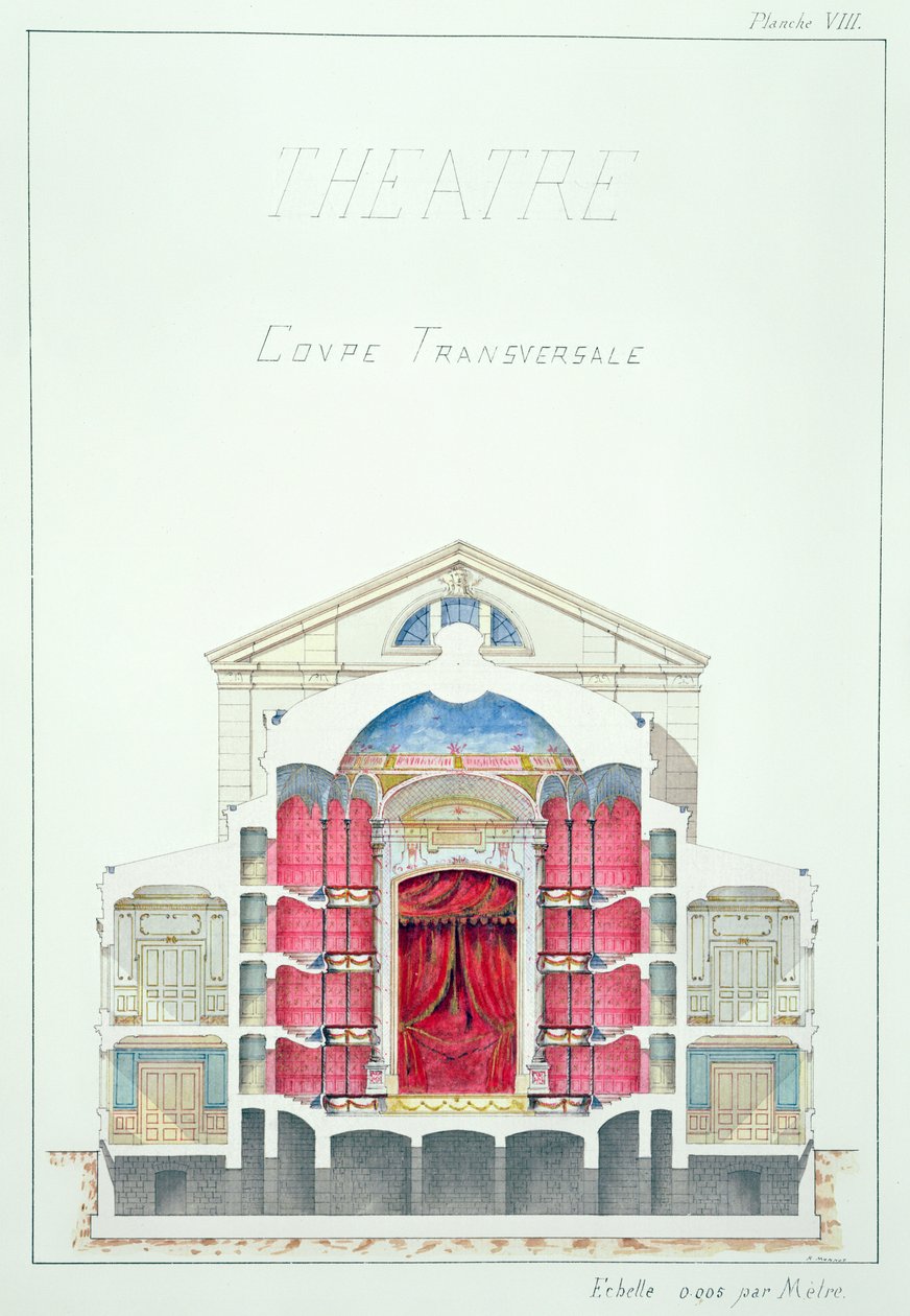 Tværsnit af et teater, plade VIII fra en folio af design, ca. 1870 af H. Monnot