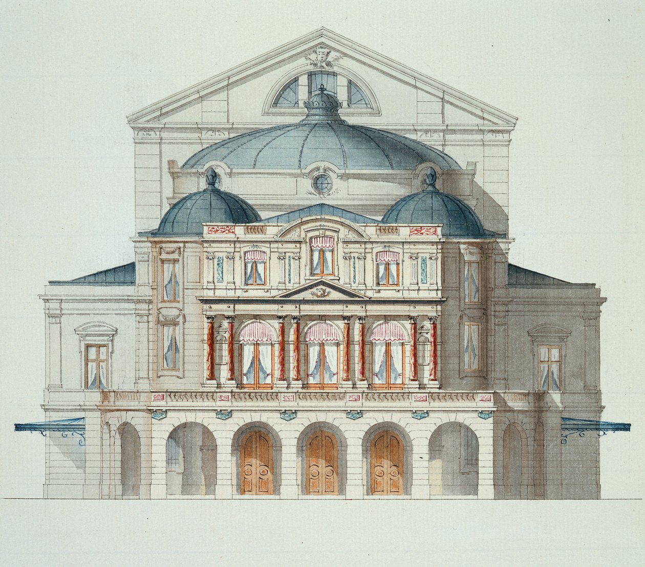 Forhøjning af et teater, fra en folio af design, c.1870 af H. Monnot
