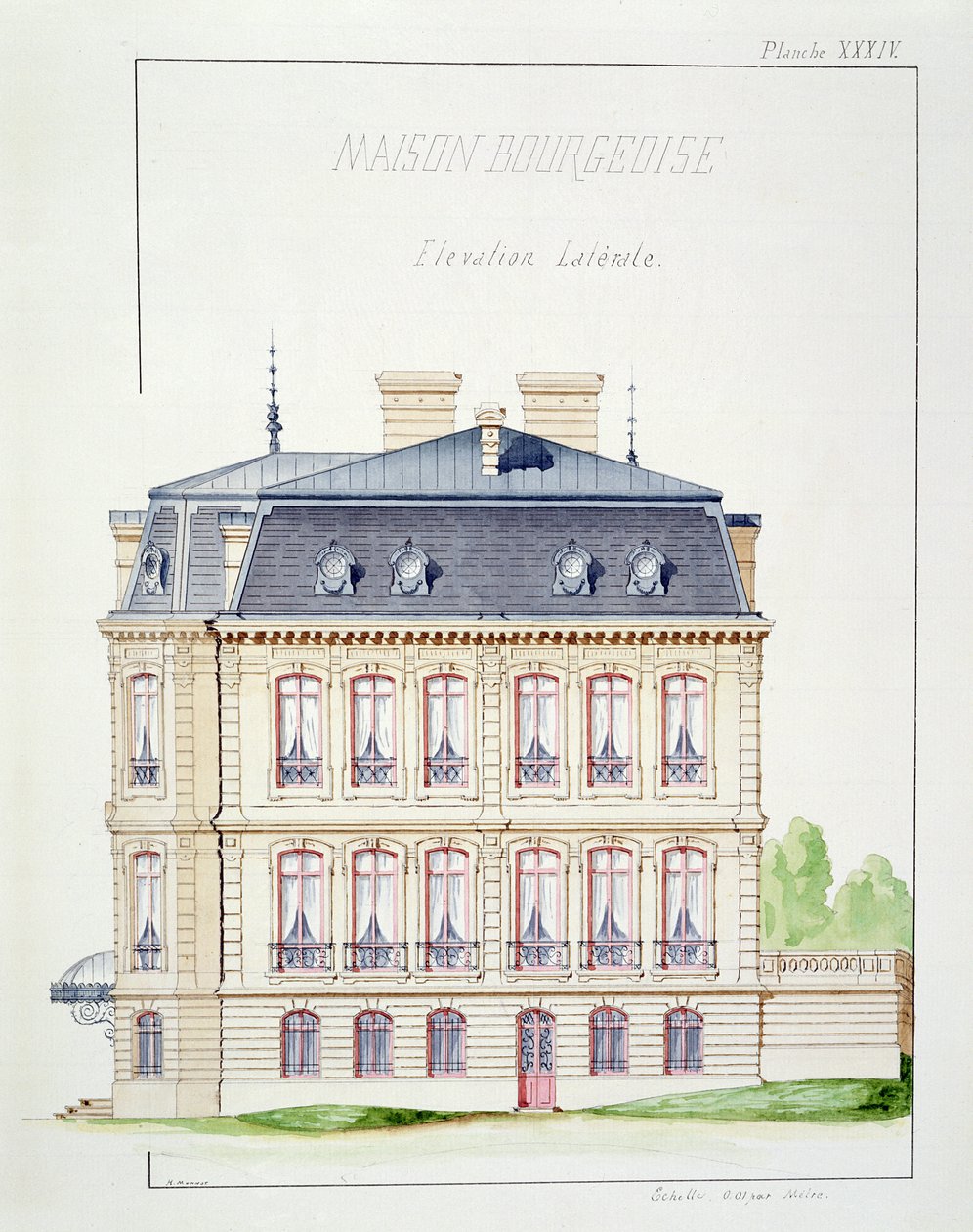 Sidebillede af et hus for Bourgeoisiet, plade XXXIV fra en folio af design, ca. 1870 af H. Monnot