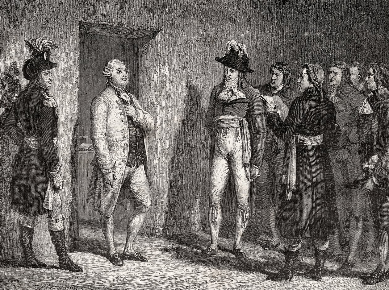 Joseph Garat (1749-1833) proklamerer arrestationen af kong Ludvig XVI (1754-93) af H. de la Charlerie