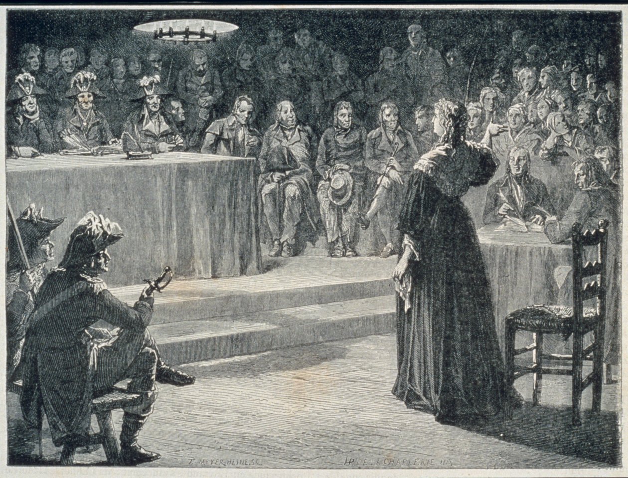 Marie-Antoinette over for Revolutionsdomstolen i 1793, indgraveret af Theodor Meyer-Heine af H. de la Charlerie