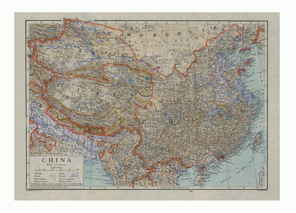 Kort over Kina, c1910 af HW Cribb
