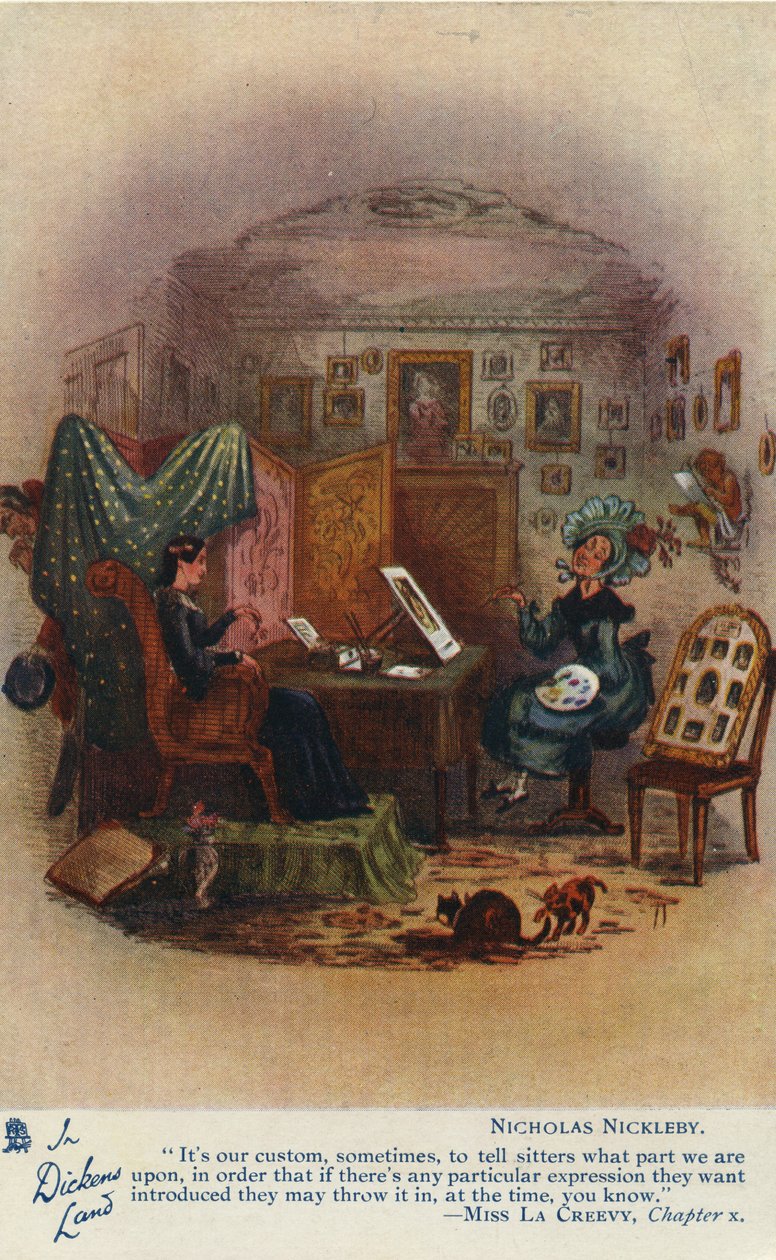 I Dickens Land - Nicholas Nickleby Postkort, c.1905 af Hablot Knight Browne