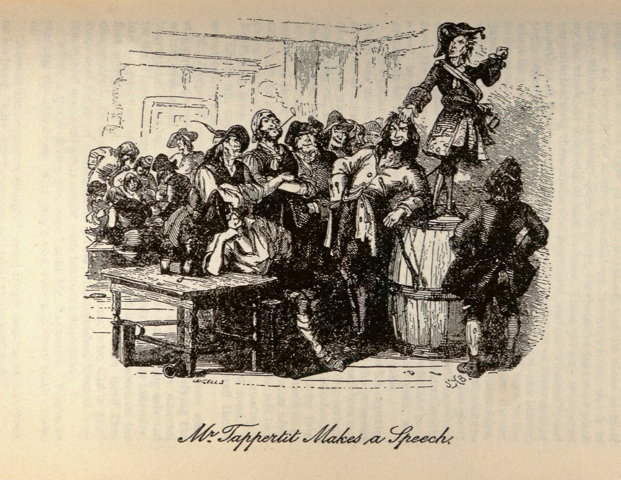 "Mr Tappertit holder en tale", fra "Barnaby Rudge" af Charles Dickens (1812-70) af Hablot Knight Browne