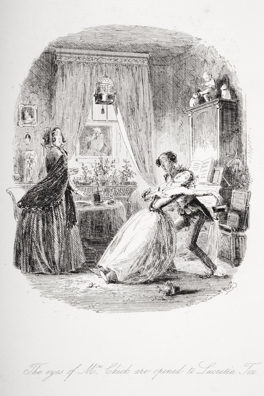 Fru Chicks øjne åbnes for Lucretia Tox, illustration fra 