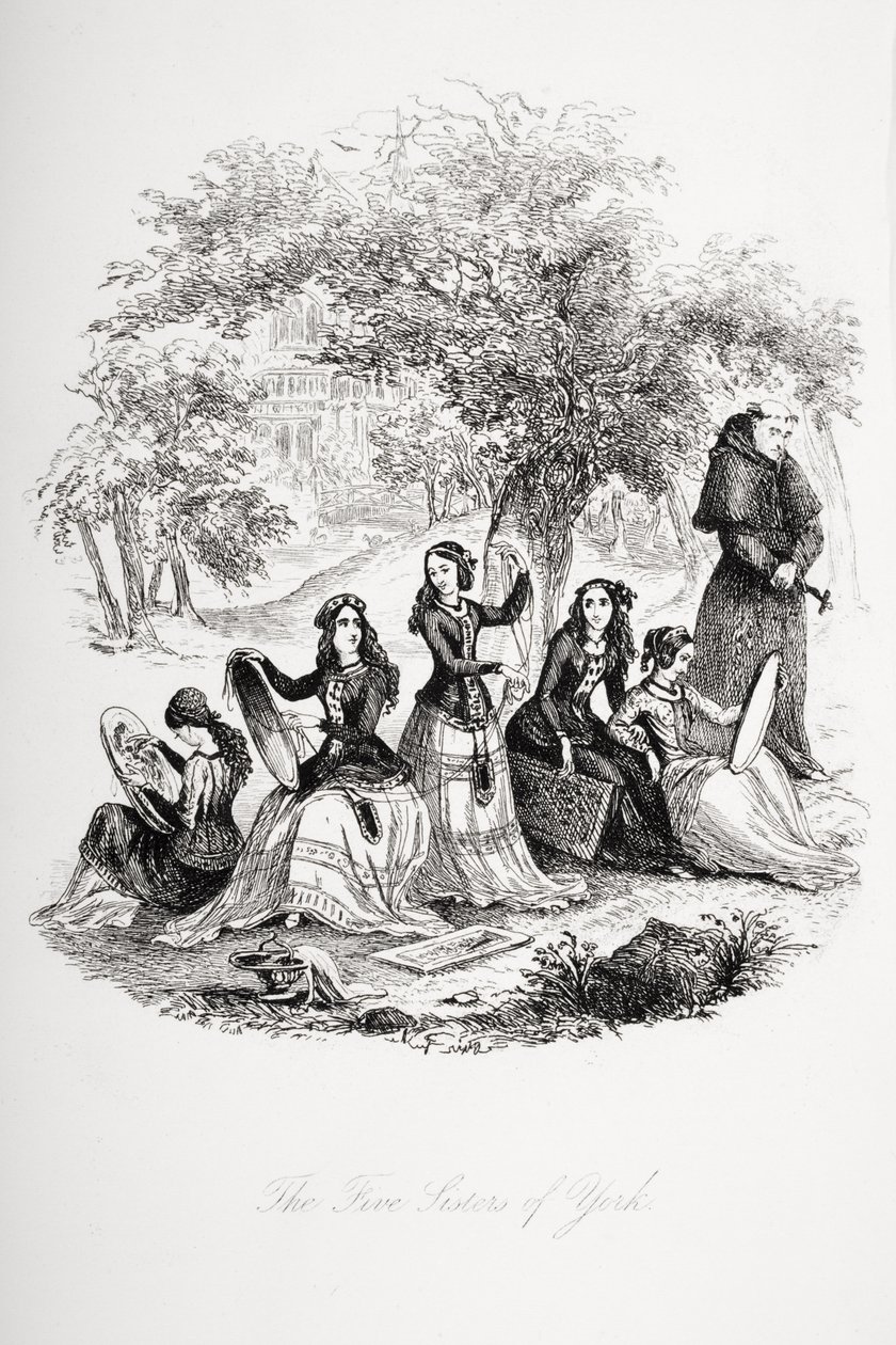 De fem søstre af York, illustration fra "Nicholas Nickleby" af Charles Dickens (1812-70) udgivet i 1839 af Hablot Knight Browne