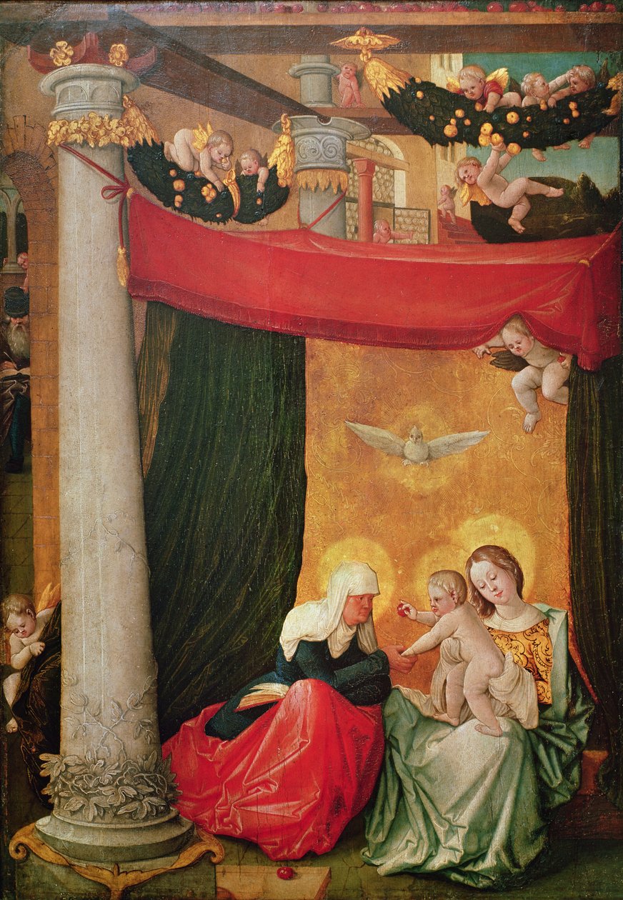 Jomfruen og barnet med St. Anne (tempera på panel) af Hans Baldung Grien