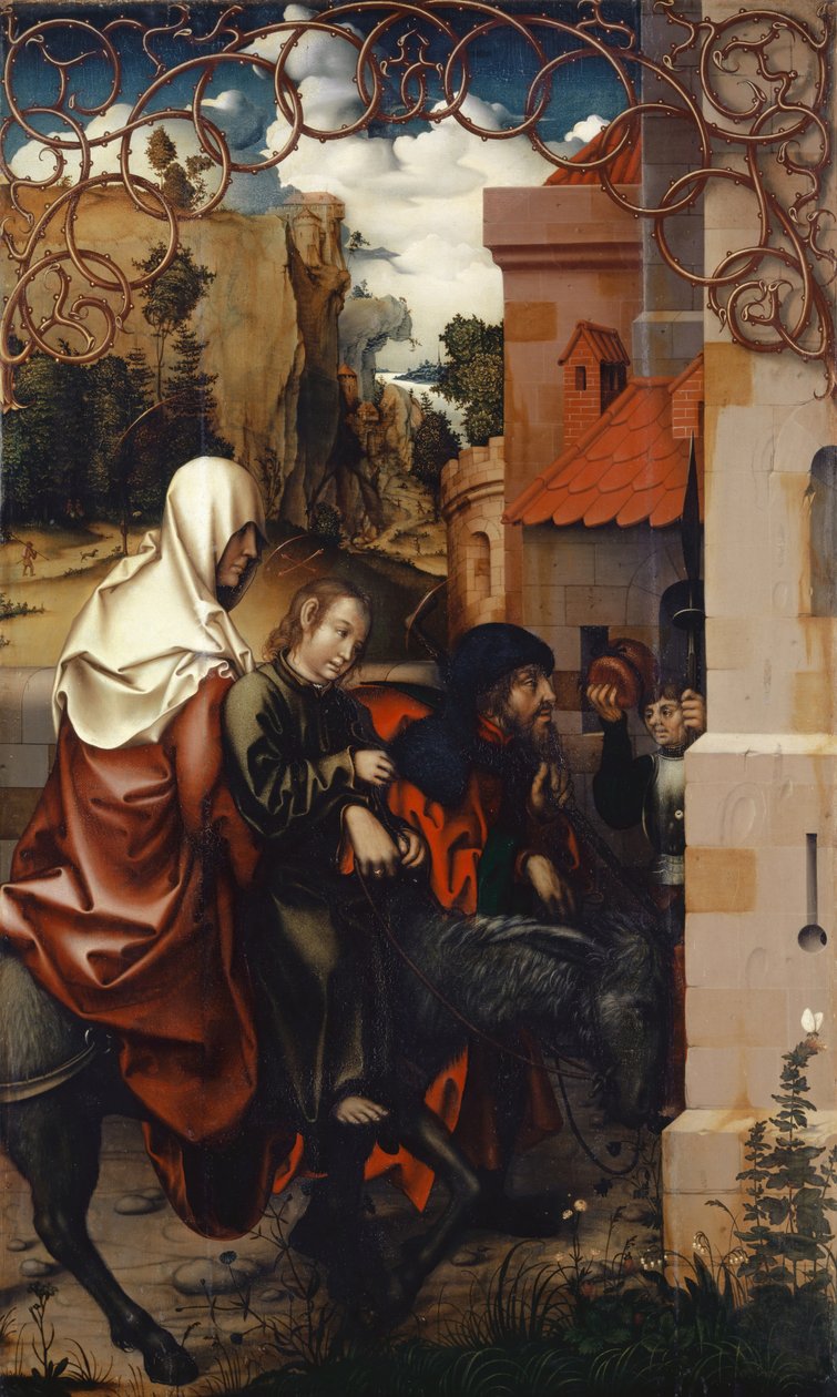 The Return from Egypt, 1512 (tempera på lærred lagt ned på træ) af Hans Fries