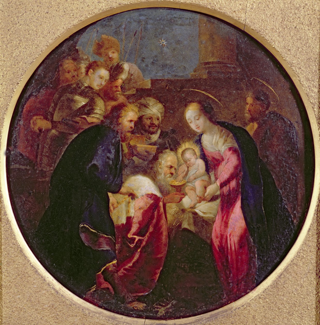 De tre kongers tilbedelse, 1600-25 (olie på kobber) af Hans I or Johann Rottenhammer