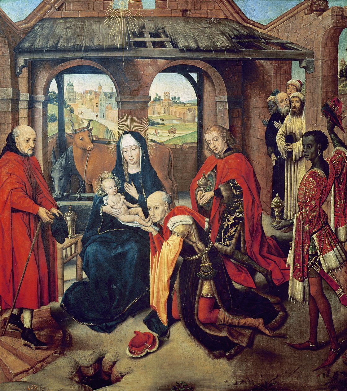 Tilbedelse af Magi (tempera på panel) af Hans Memling