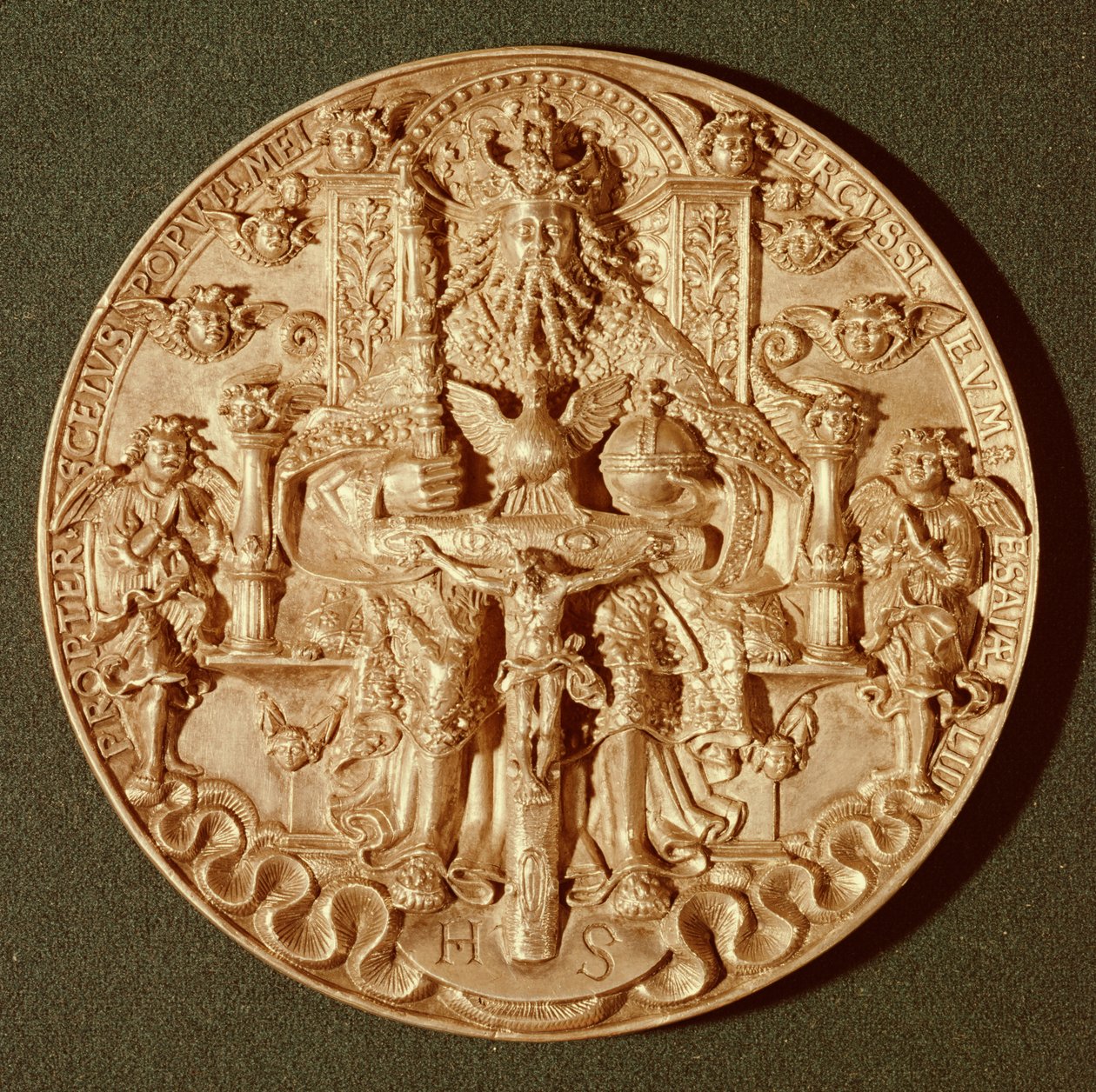 Treenighedsmedalje, omstøbt version af original lavet i 1544 nu i Domschatz, Trier (guld) af Hans Reinhart