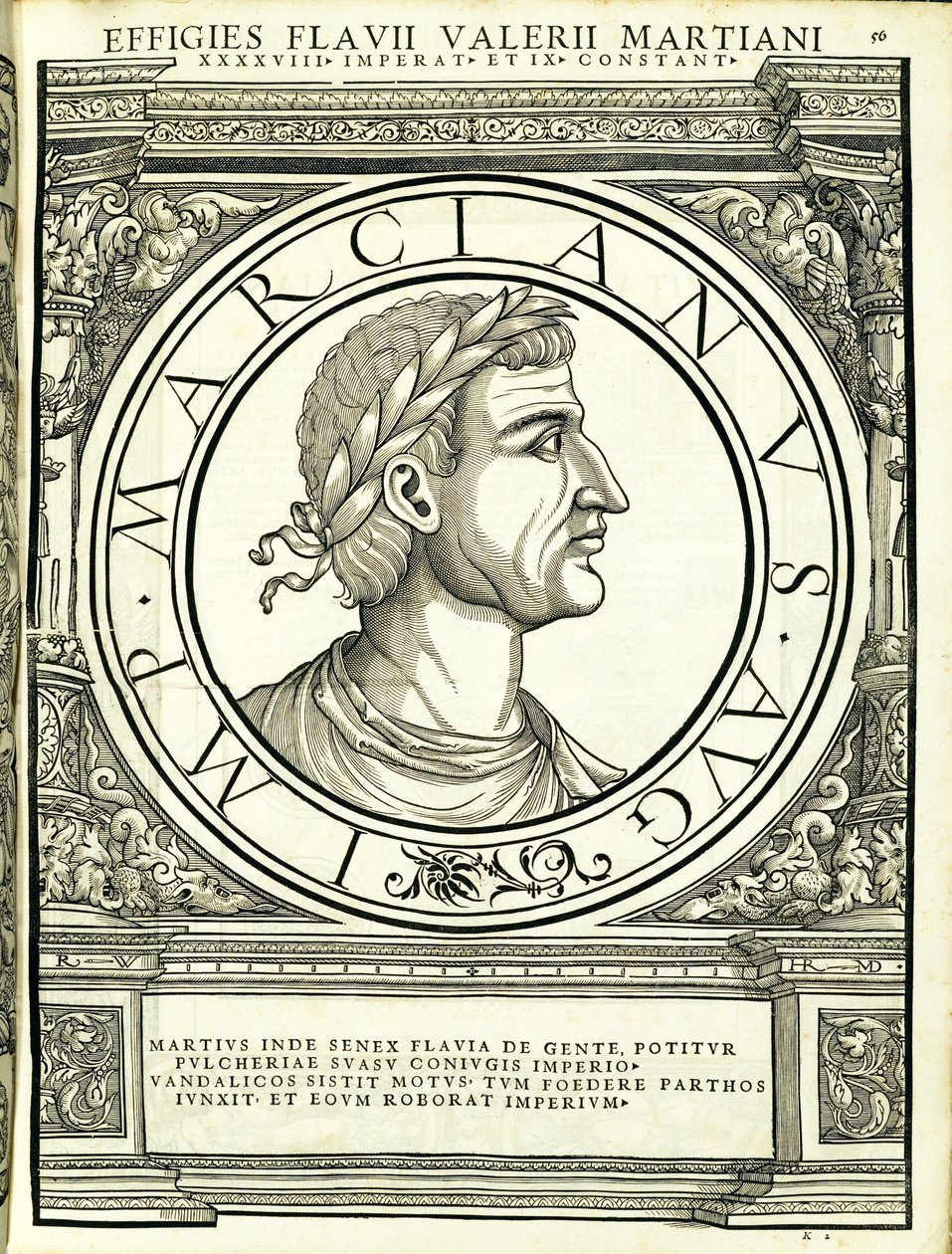 Martianus, illustration fra "Imperatorum romanorum omnium orientalium et occidentalium verissimae imagines ex antiquis numismatis", træsnit af Rudolph Wyssenbach, trykt af Andreas Gesner, Zürich, 1 af Hans Rudolf Manuel Deutsch