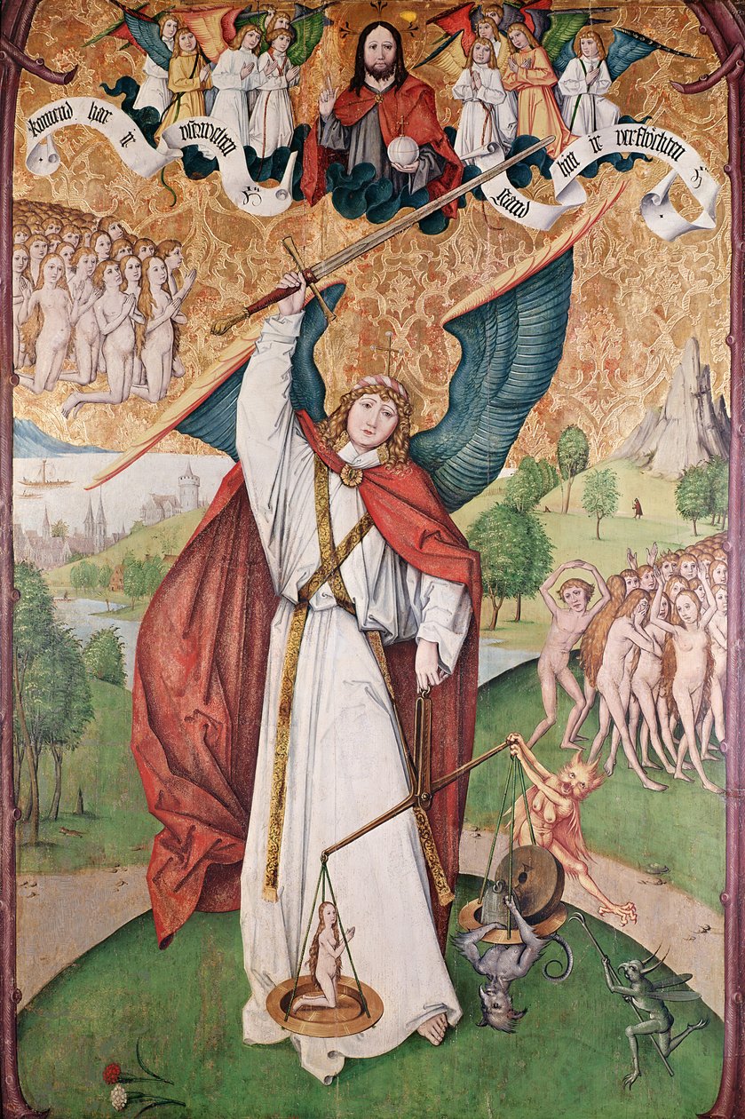 St. Michael vejer sjælene ved den sidste dom, ca. 1500 (tempera på panel) af Hans Leu