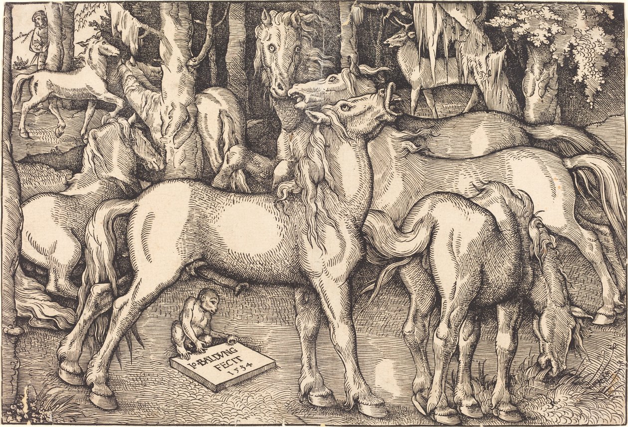 Gruppe på syv heste af Hans Baldung Grien