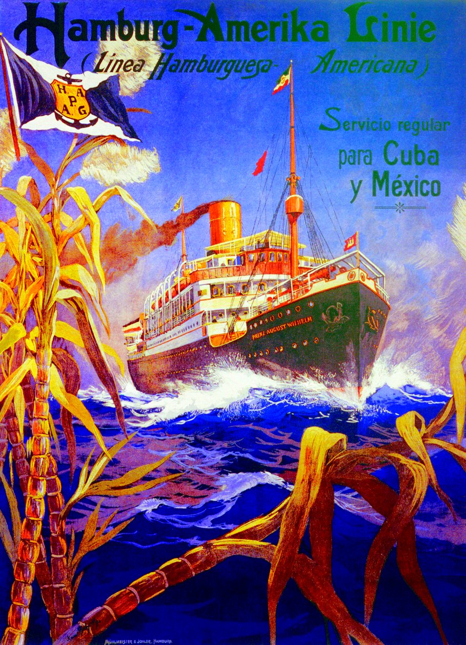 Plakat, der reklamerer for Hamburg American Line af Hans Bohrdt