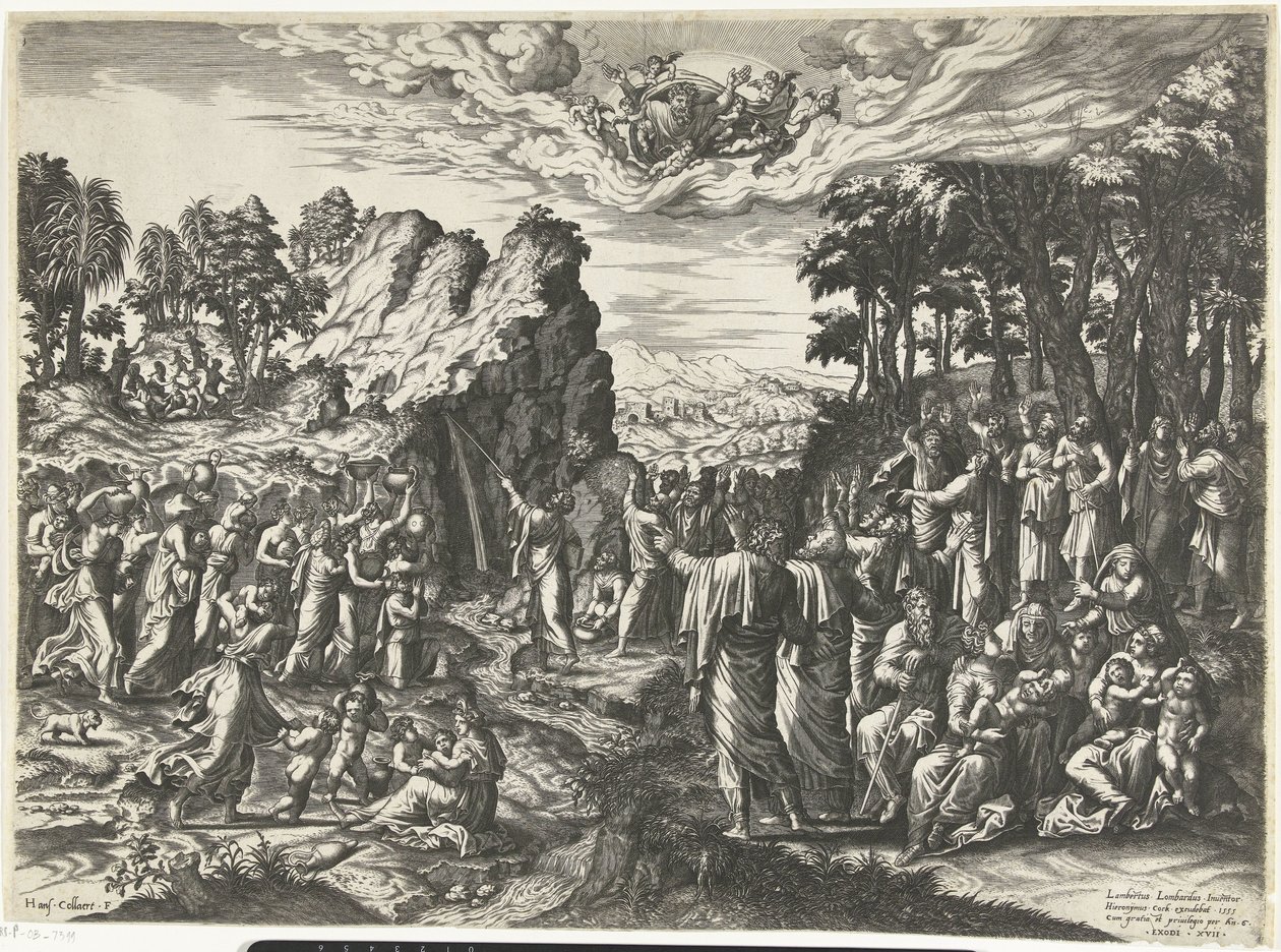 Moses slår vand ud af klippen af Hans Collaert (I)