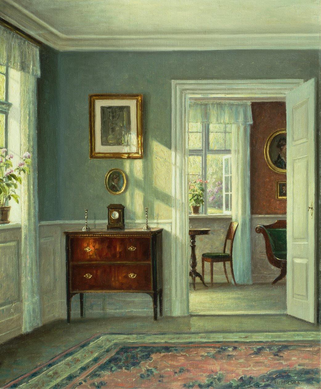 Et interiør (olie på lærred) af Hans Hilsoe