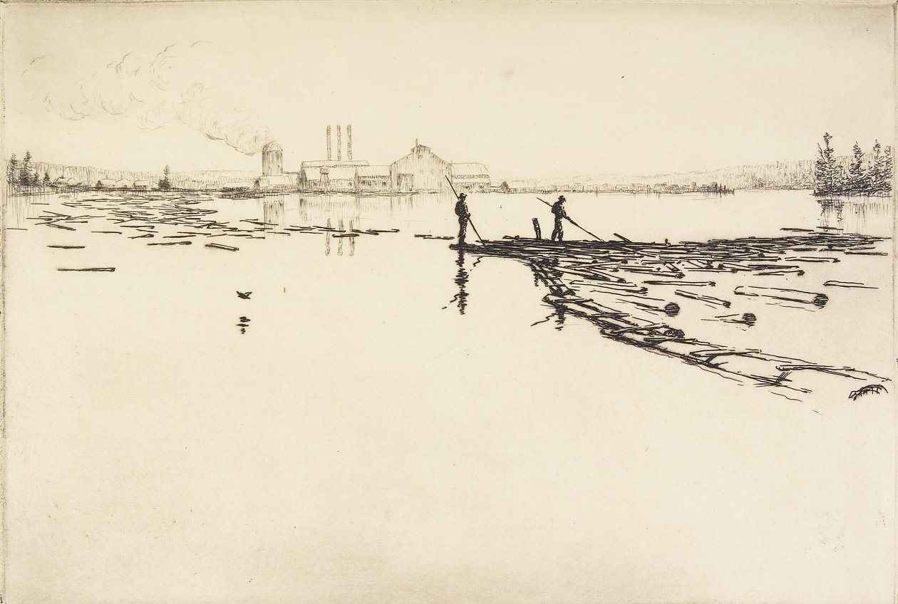 The Log Boom, ca. 1924 (ætsning) af Hans Kleiber