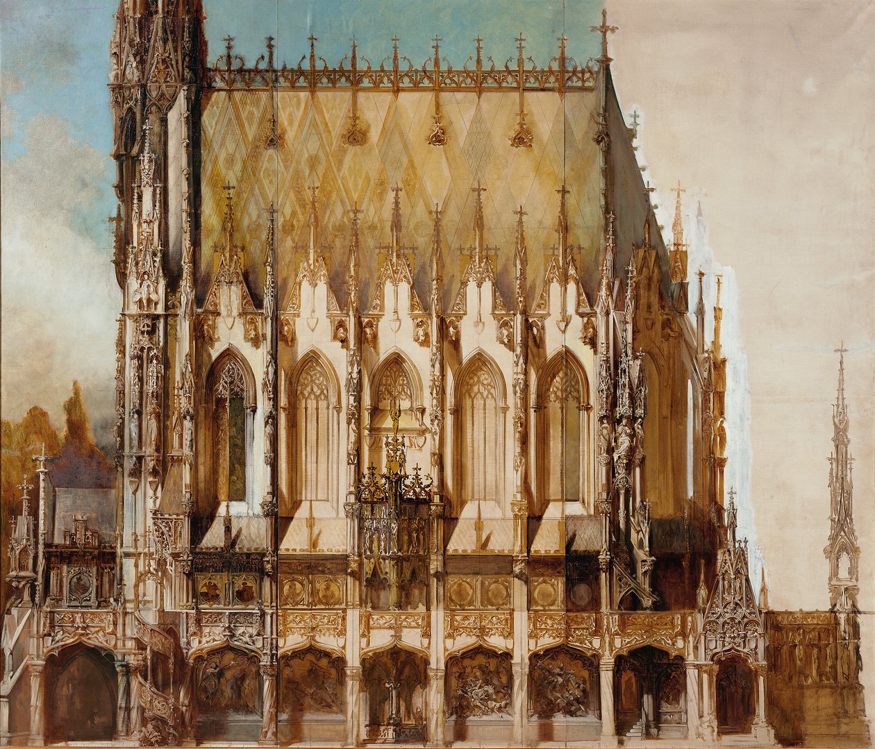 St. Michaels gotiske gravkirke, set fra siden af Hans Makart