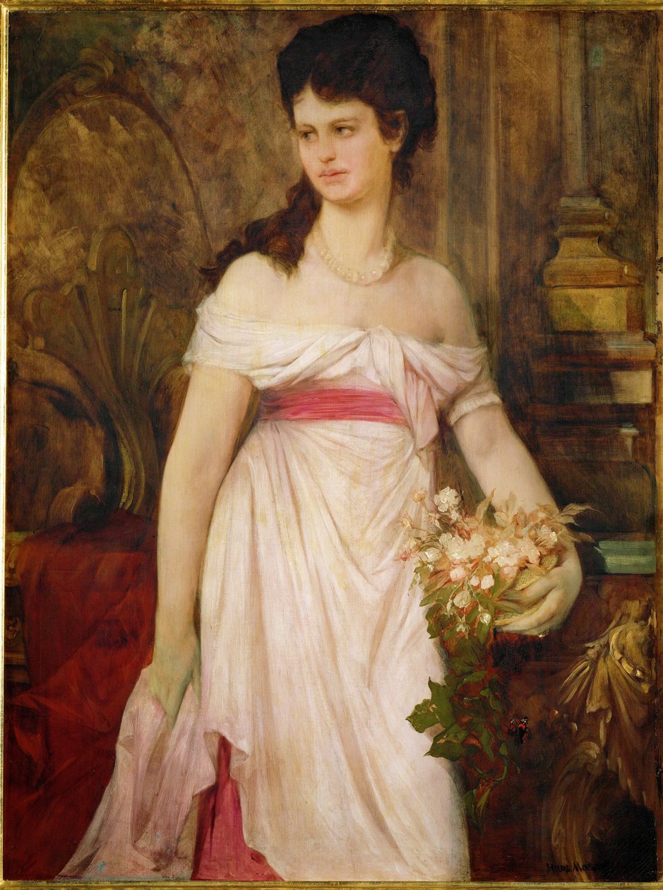 Dame i hvidt ... (maleri på lærred) af Hans Makart