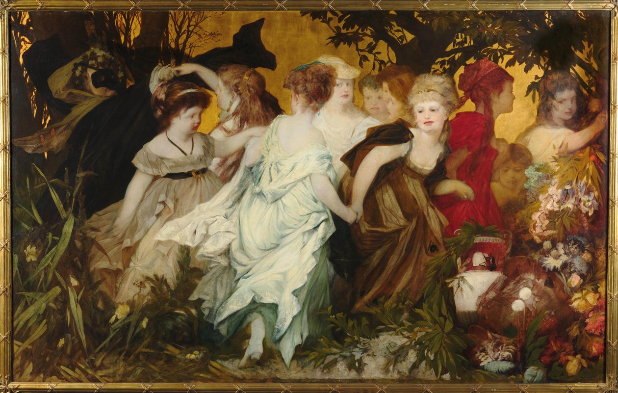 Modern Amoretti, Triptykon, venstre panel, 1868. af Hans Makart