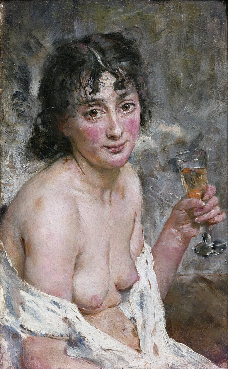Champagnepige (olie på lærred) af Hans Olaf Heyerdahl