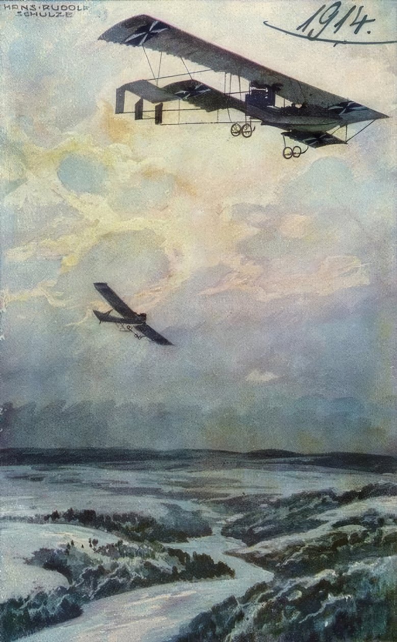 Militær biplan på en rekognosceringstur over Argonnerwa af Hans Rudolf Schulze