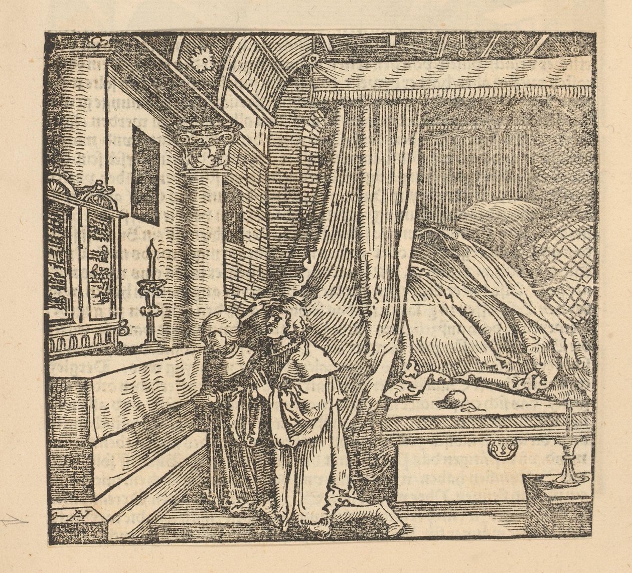 To bedende mennesker i et soveværelse af Hans Schäufelein (possibly)