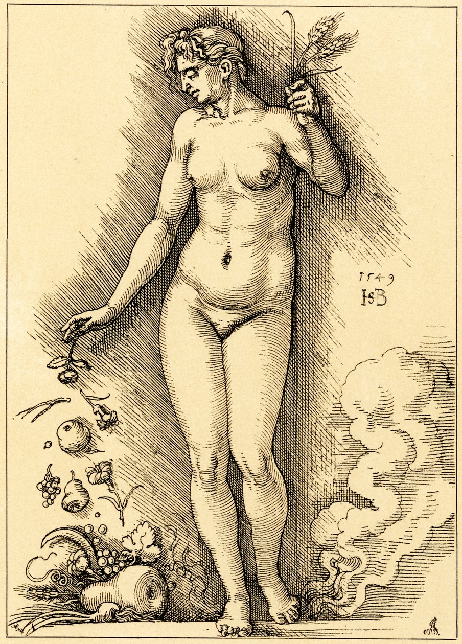 Ceres, strøer frugter af Hans Sebald Beham