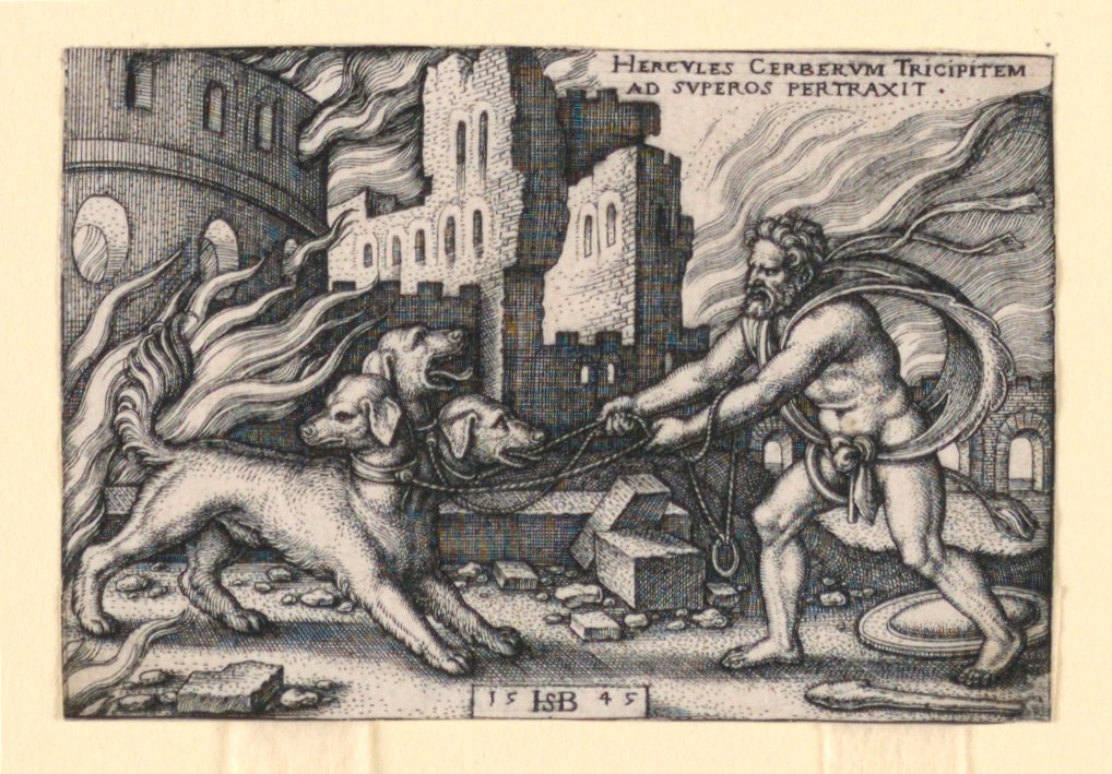 Hercules fanger Cerberus af Hans Sebald Beham