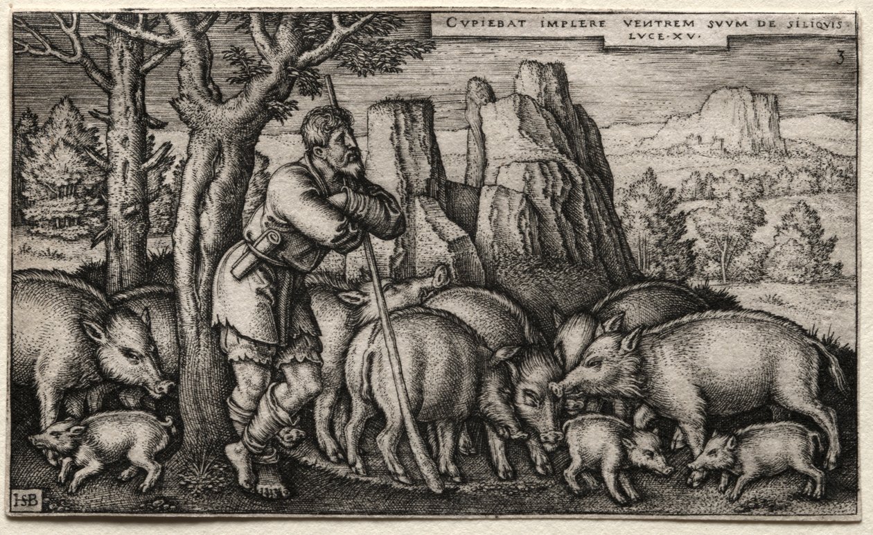 Den fortabte søn: pleje svin. af Hans Sebald Beham