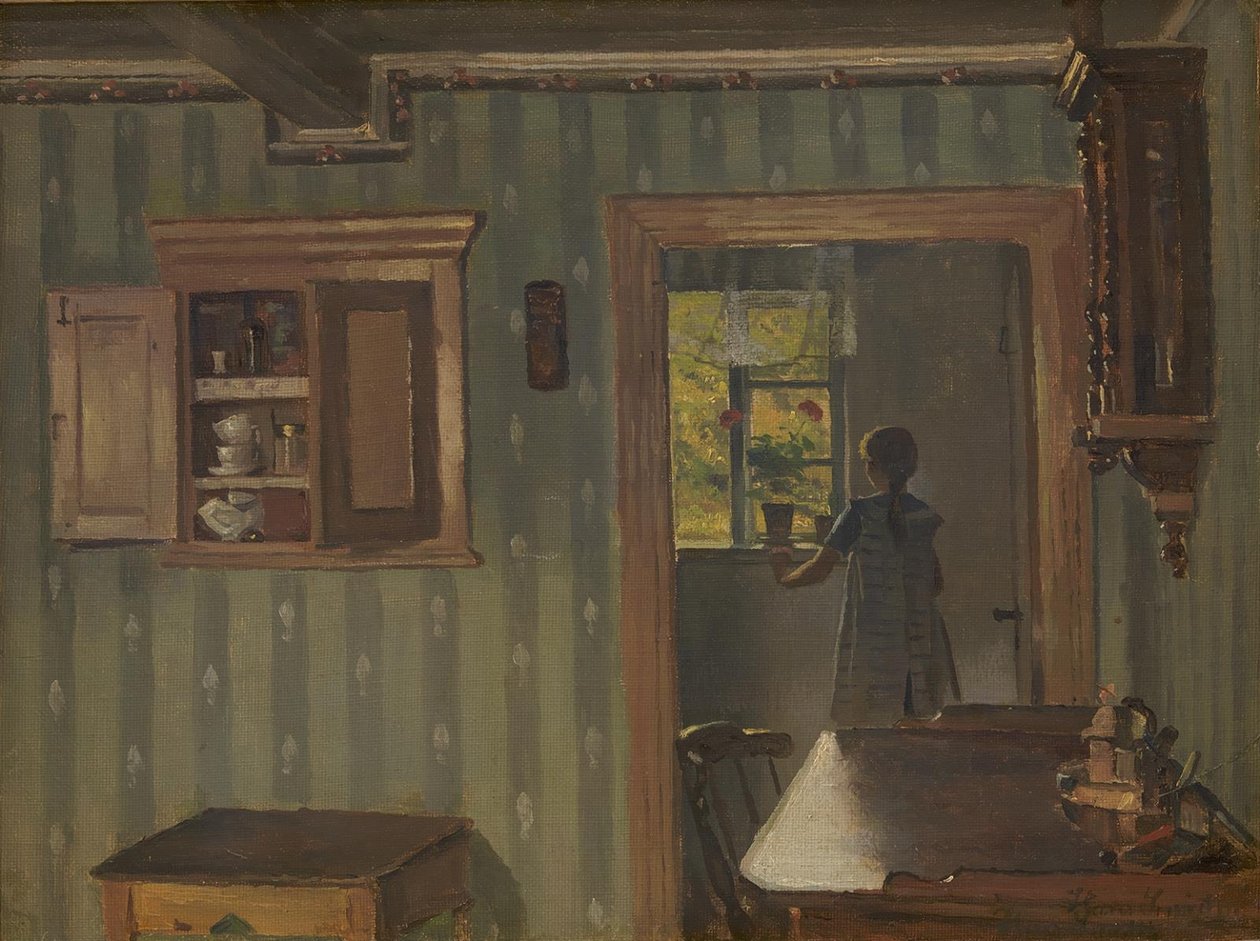 Interiør med en lille pige af Hans Smidth