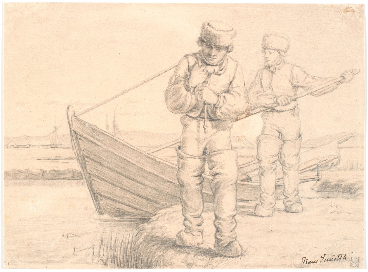 To limfjordsfiskere, der trækker en båd af Hans Smidth