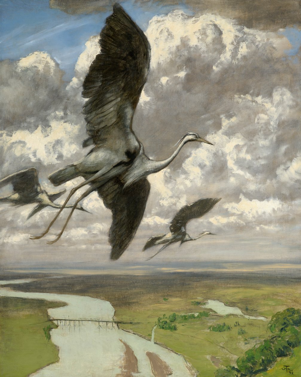 Forunderlige fugle, 1892 (olie på karton) af Hans Thoma