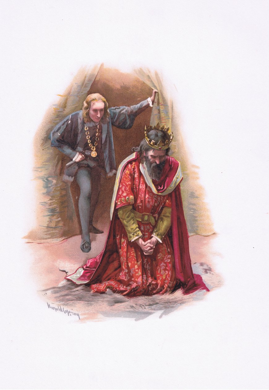 Hamlet og kongen, illustration fra Hamlet af Harold Copping
