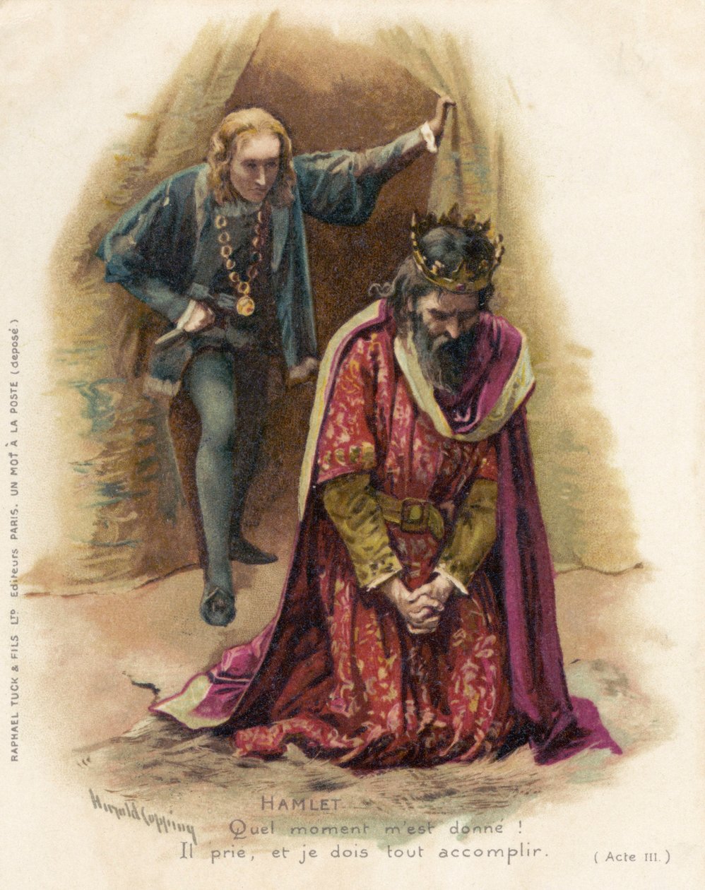 Hamlet konfronterer den skyldige Claudius af Harold Copping