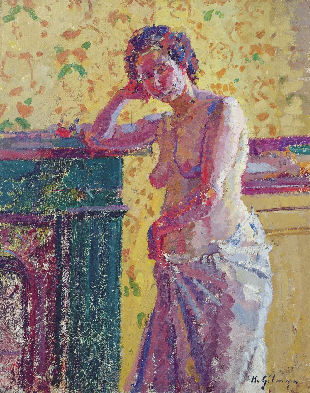 Interiør med nøgen (olie på lærred) af Harold Gilman