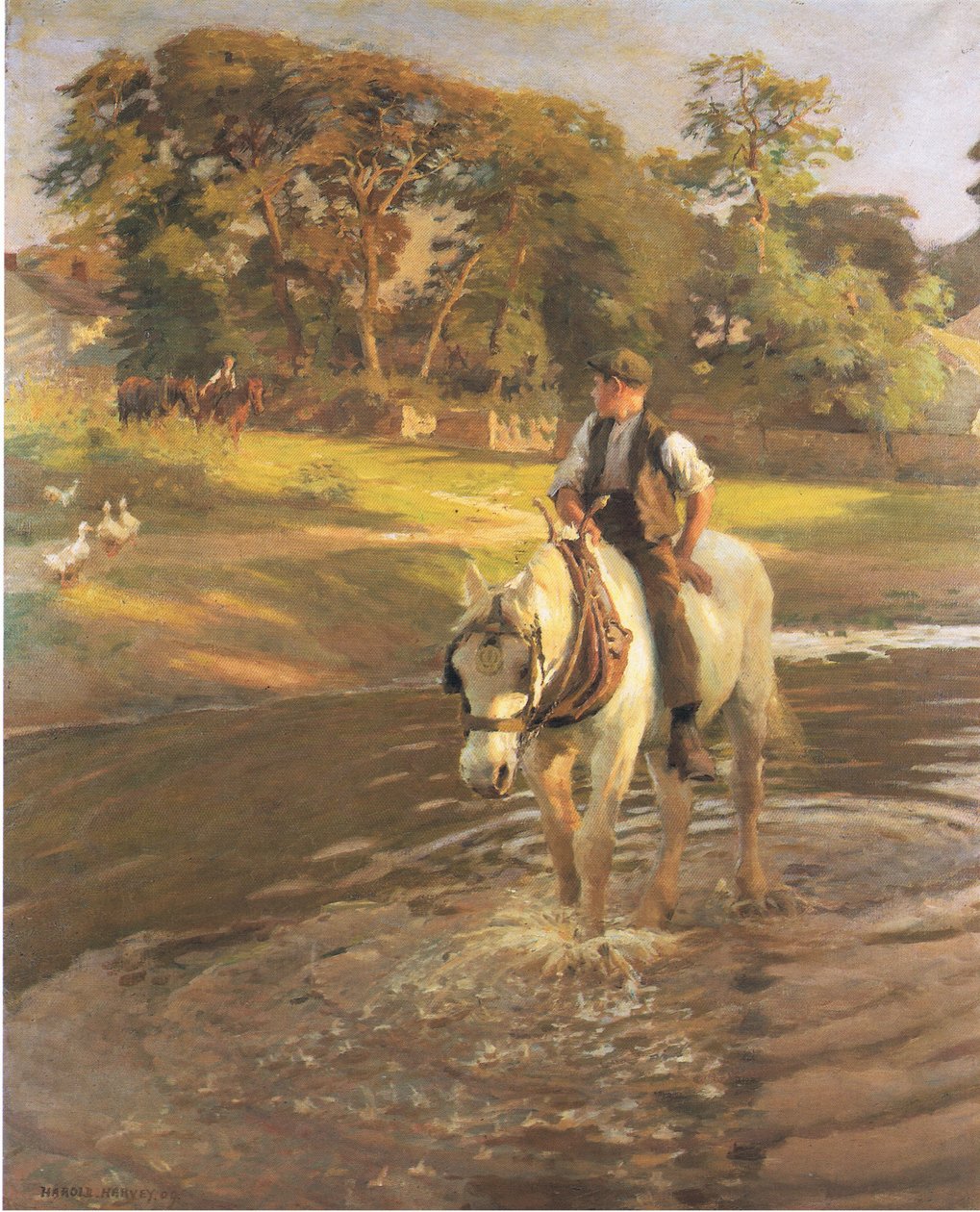 Vanding af hesten (farve litho) af Harold Harvey