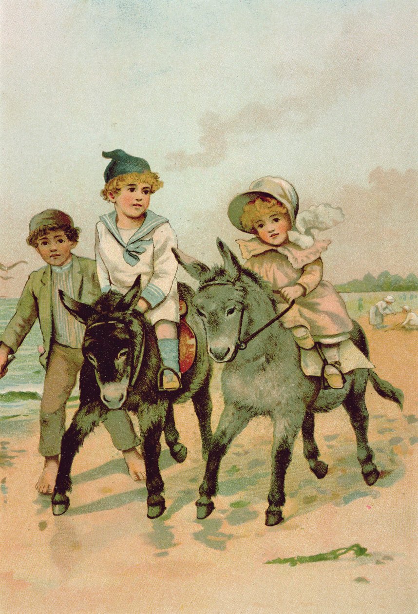 Børn rider på æsler ved havet af Harriet M. Bennett