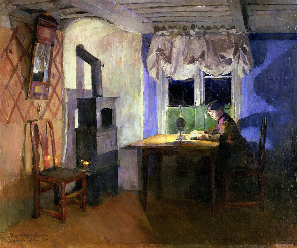 Ved Lamplight, 1890 af Harriet Backer