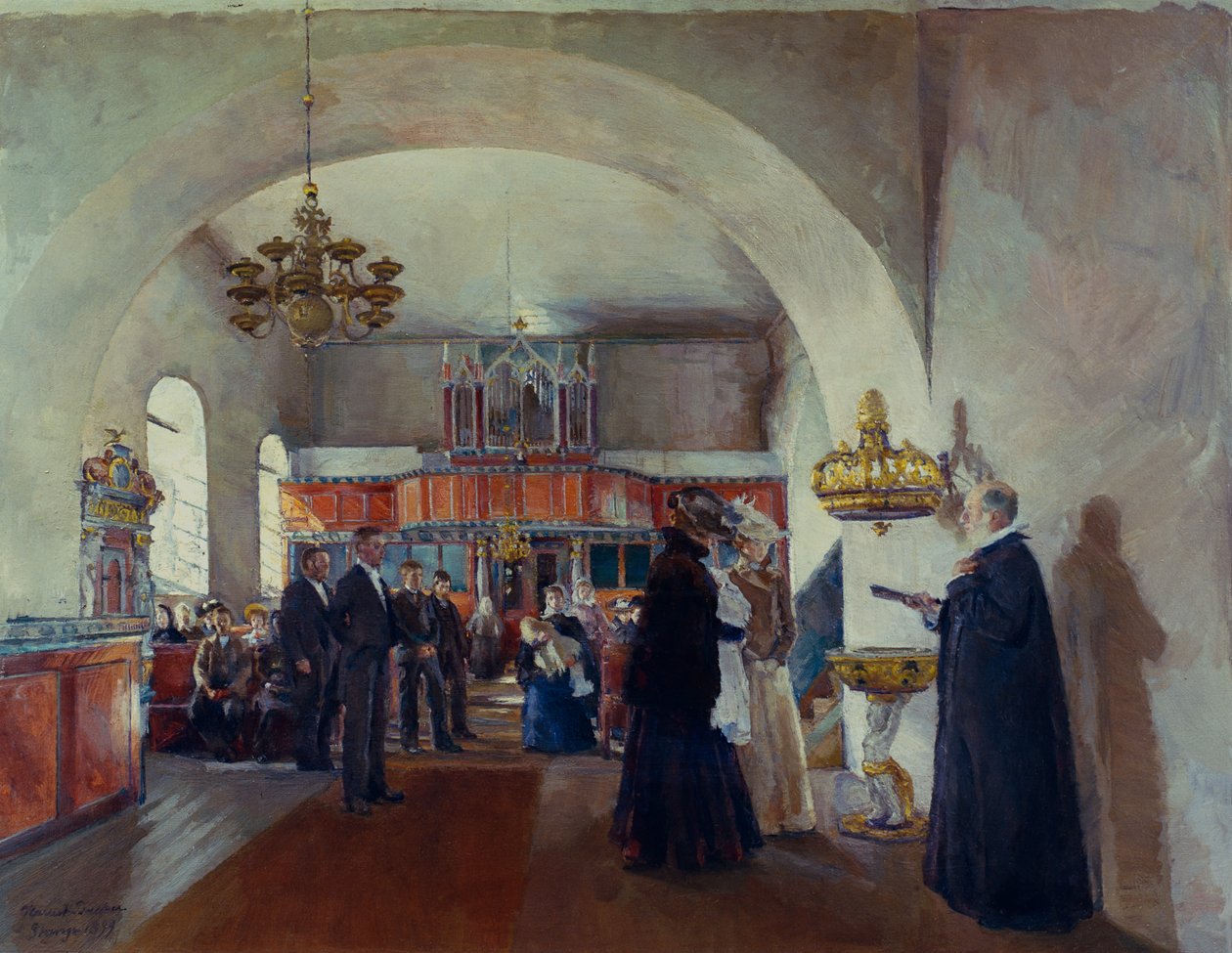Dåb i Stange kirke af Harriet Backer