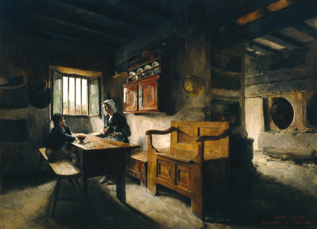 Gård interiør Bretagne (olie) af Harriet Backer